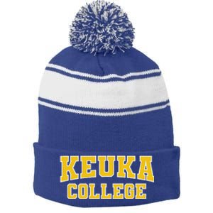 Keuka College Apparel Sports Fan Stripe Pom Pom Beanie