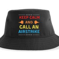 Keep Calm And Call An Airstrike Vintage Groovy Classic Sustainable Bucket Hat