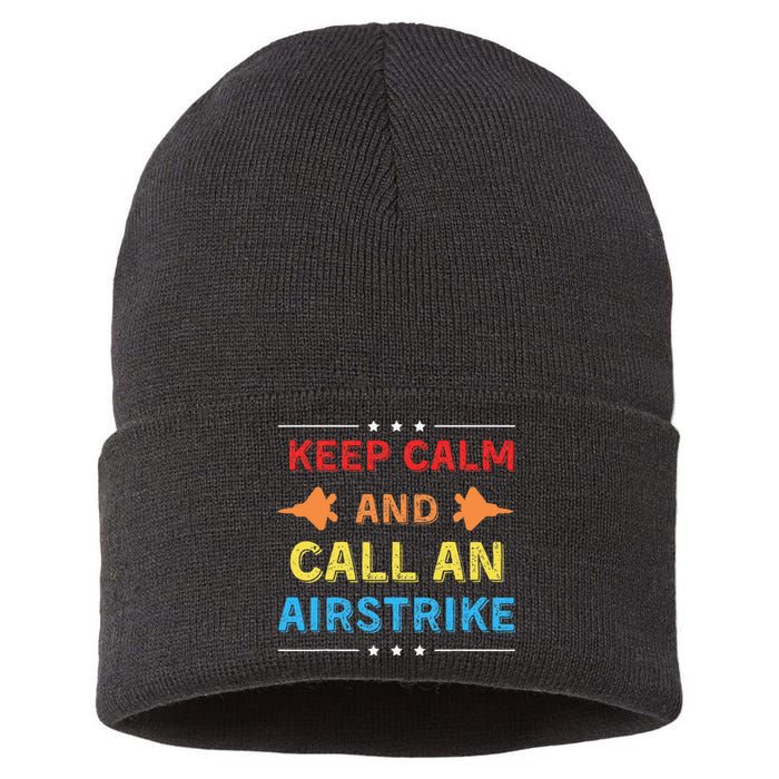 Keep Calm And Call An Airstrike Vintage Groovy Classic Sustainable Knit Beanie