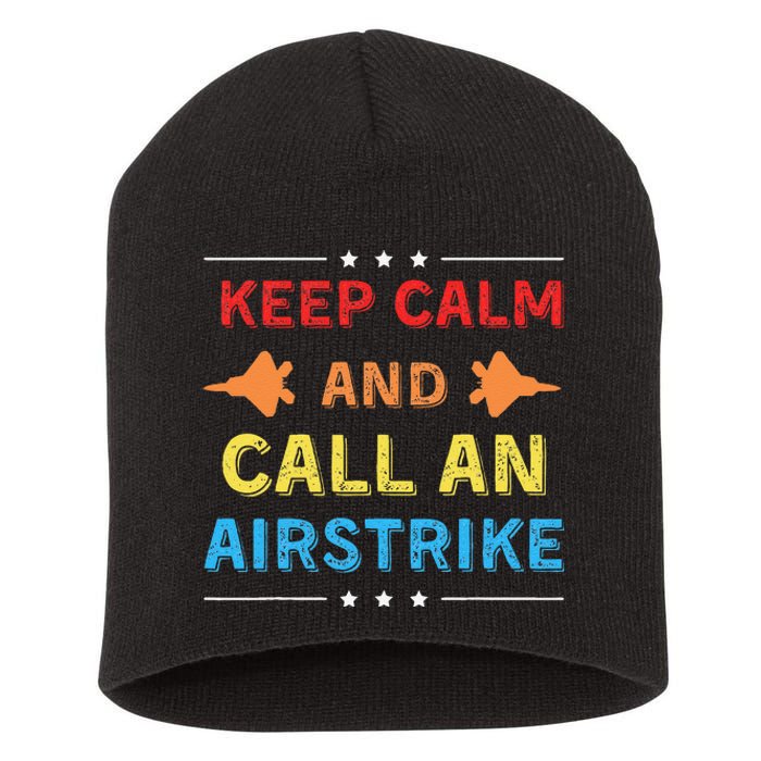 Keep Calm And Call An Airstrike Vintage Groovy Classic Short Acrylic Beanie