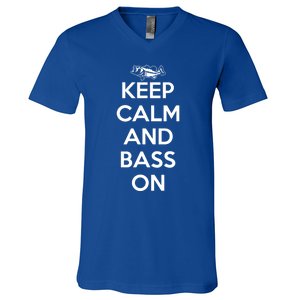 Keep Calm And Bass On Bass Fishing Gift V-Neck T-Shirt