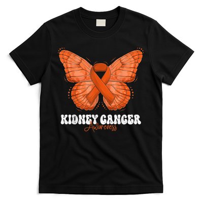 Kidney Cancer Awareness Month Orange Ribbon Butterfly T-Shirt