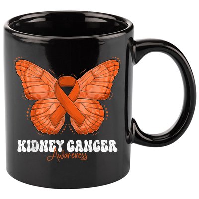 Kidney Cancer Awareness Month Orange Ribbon Butterfly 11oz C Handle Ceramic Mug