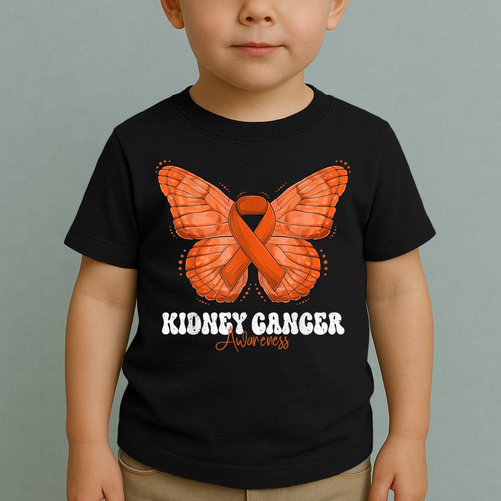 Kidney Cancer Awareness Month Orange Ribbon Butterfly Toddler T-Shirt