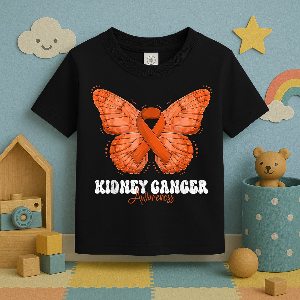 Kidney Cancer Awareness Month Orange Ribbon Butterfly Toddler T-Shirt