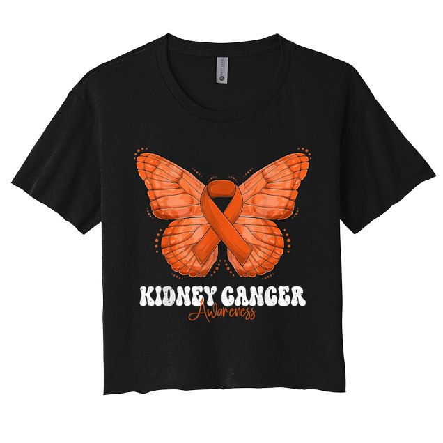 Kidney Cancer Awareness Month Orange Ribbon Butterfly Crop Top