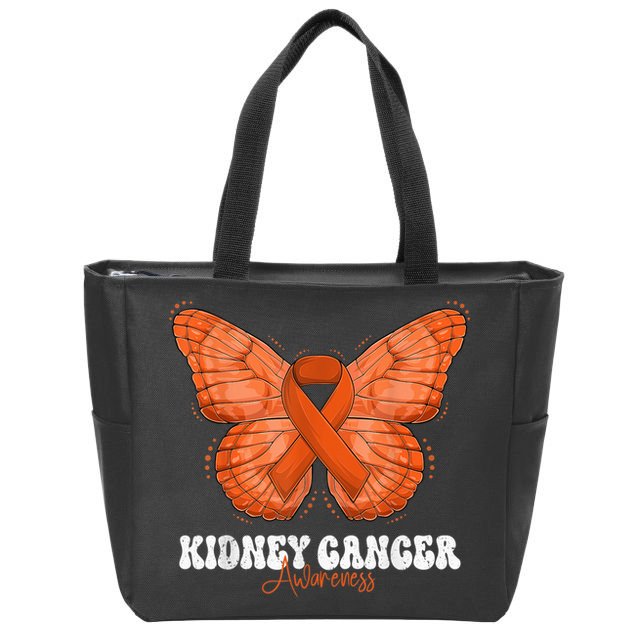 Kidney Cancer Awareness Month Orange Ribbon Butterfly Zip Tote Bag