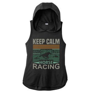 Keep Calm And Love Horse Racing Ladies PosiCharge Tri-Blend Wicking Draft Hoodie Tank