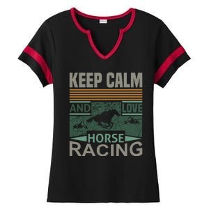 Keep Calm And Love Horse Racing Ladies Halftime Notch Neck Tee