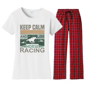 Keep Calm And Love Horse Racing Women's Flannel Pajama Set