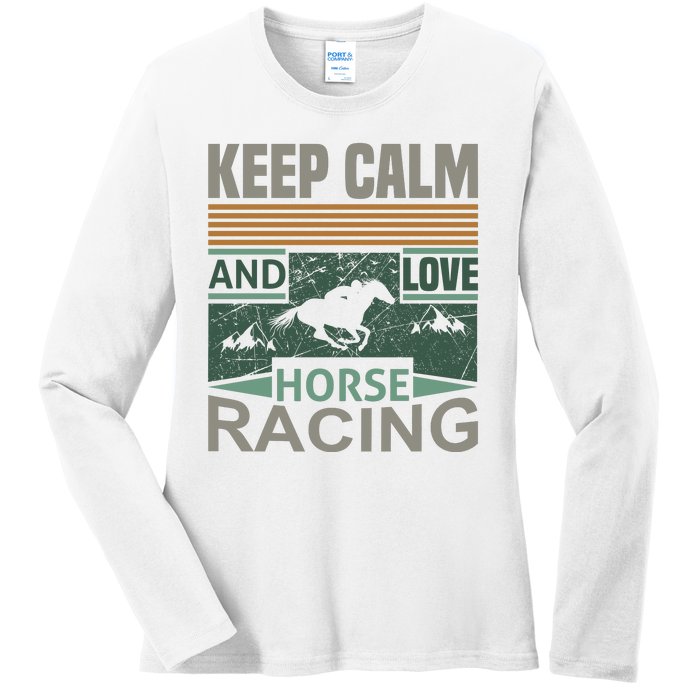 Keep Calm And Love Horse Racing Ladies Long Sleeve Shirt