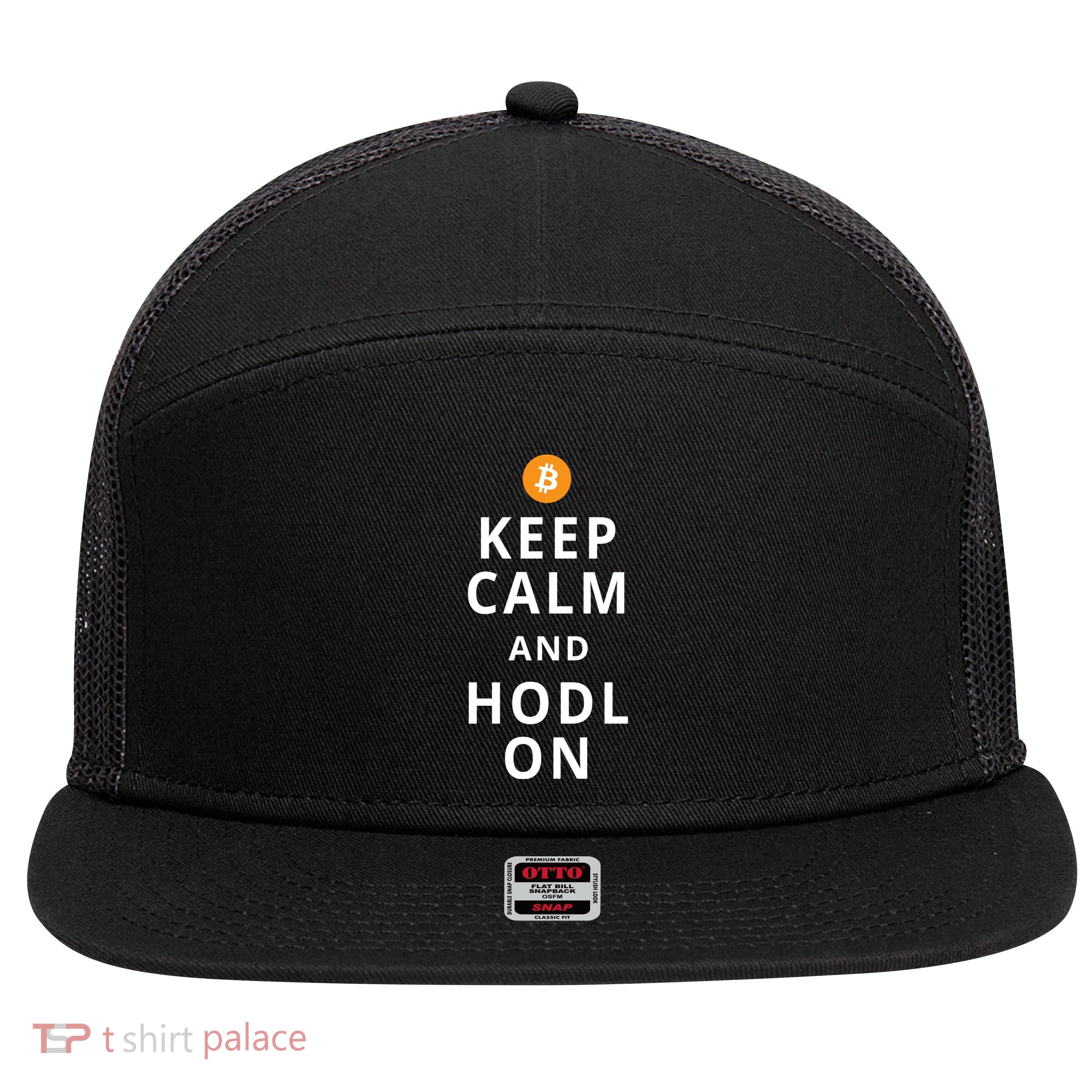 Keep Cam And Hodl On Bitcoin 7 Panel Mesh Trucker Snapback Hat