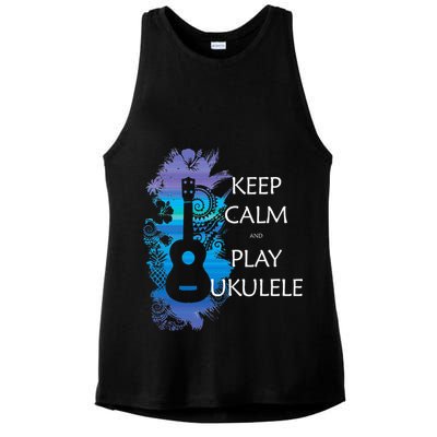 KEEP CALM And PLAY UKULELE Tribal Colorful Ladies PosiCharge Tri-Blend Wicking Tank