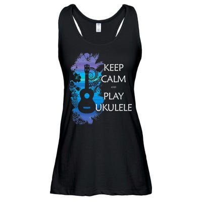 KEEP CALM And PLAY UKULELE Tribal Colorful Ladies Essential Flowy Tank