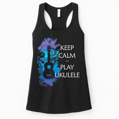 KEEP CALM And PLAY UKULELE Tribal Colorful Womens Tank Top