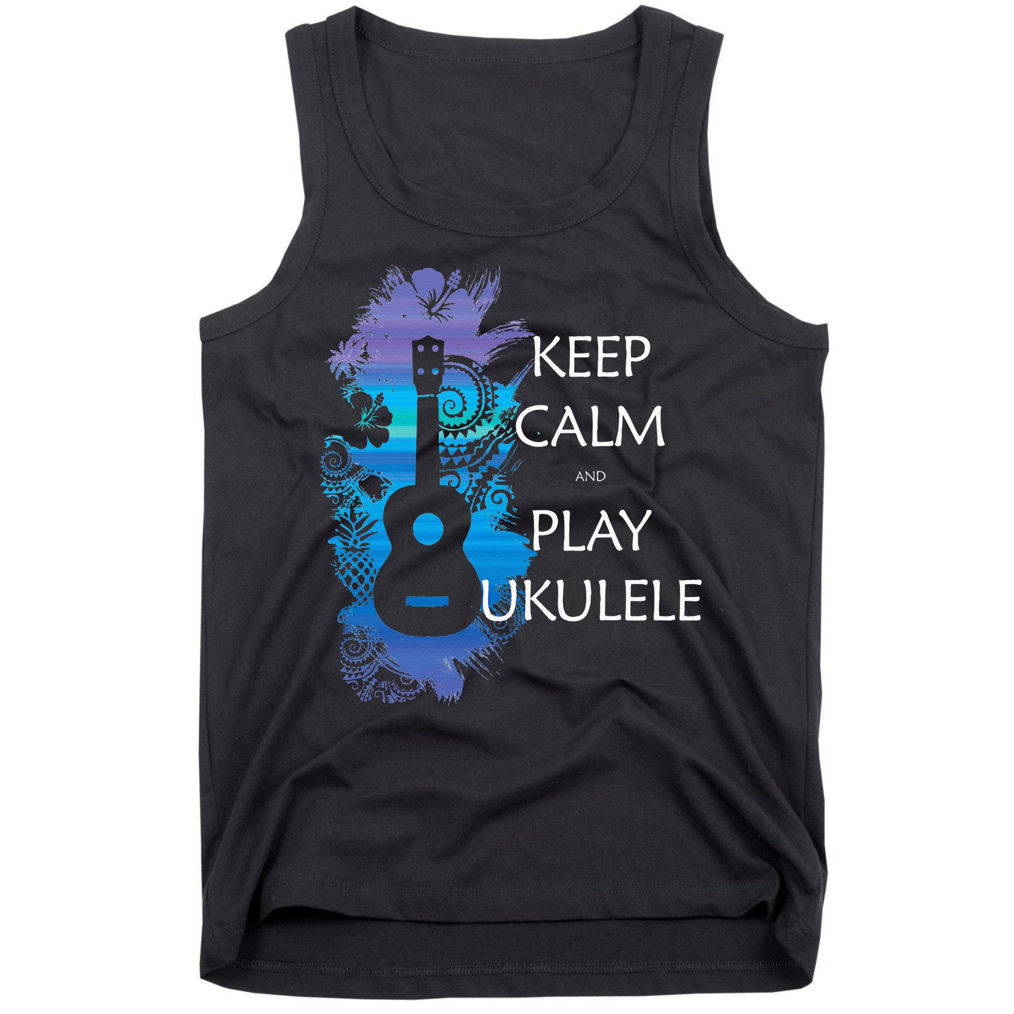 KEEP CALM And PLAY UKULELE Tribal Colorful Tank Top