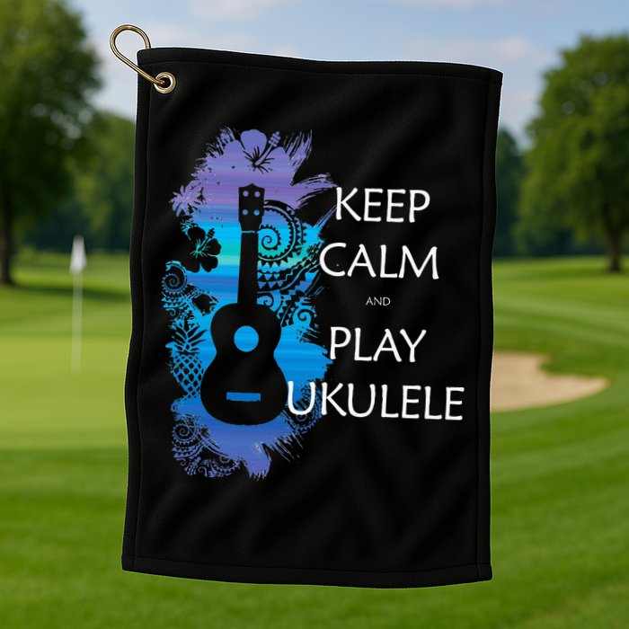 KEEP CALM And PLAY UKULELE Tribal Colorful Golf Towel