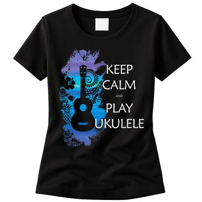 KEEP CALM And PLAY UKULELE Tribal Colorful Womens T-Shirt