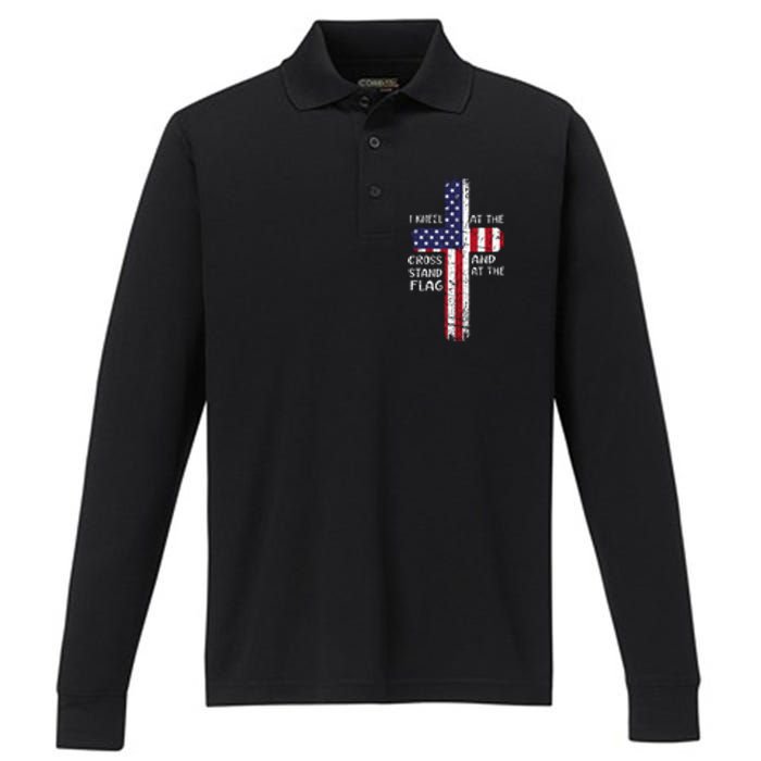 Kneel Cross At The Cross Memorial Day Never Forget Veteran Performance Long Sleeve Polo