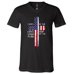 Kneel Cross At The Cross Memorial Day Never Forget Veteran V-Neck T-Shirt