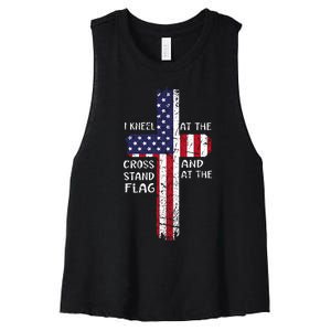 Kneel Cross At The Cross Memorial Day Never Forget Veteran Women's Racerback Cropped Tank