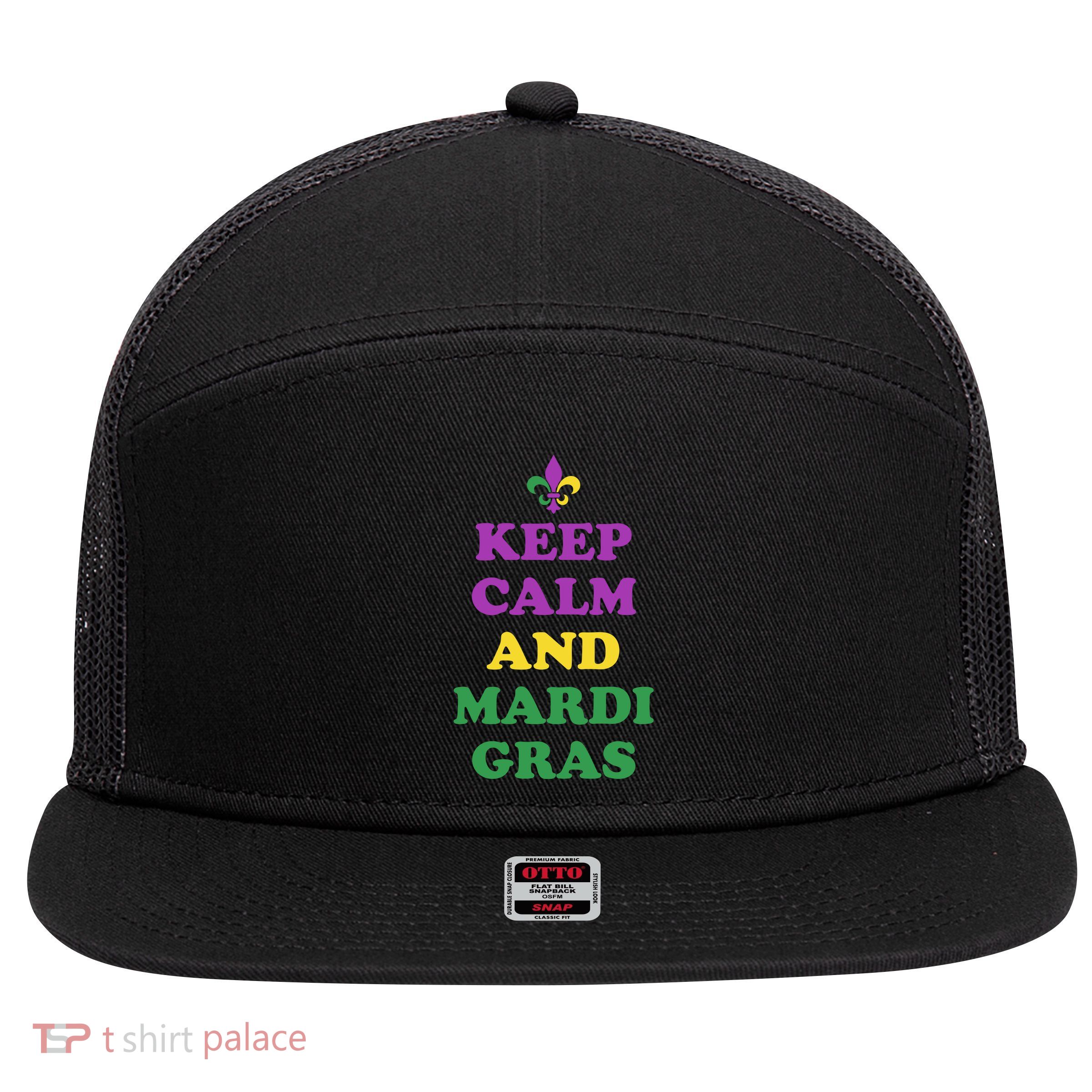 Keep Calm And Mardi Gras Festive 7 Panel Mesh Trucker Snapback Hat