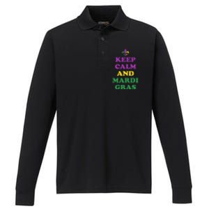 Keep Calm And Mardi Gras Festive Performance Long Sleeve Polo