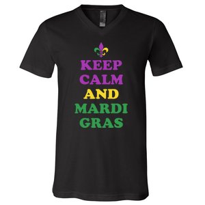 Keep Calm And Mardi Gras Festive V-Neck T-Shirt