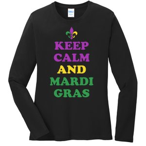 Keep Calm And Mardi Gras Festive Ladies Long Sleeve Shirt