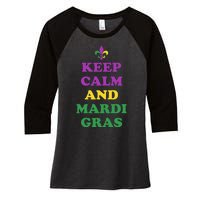 Keep Calm And Mardi Gras Festive Women's Tri-Blend 3/4-Sleeve Raglan Shirt