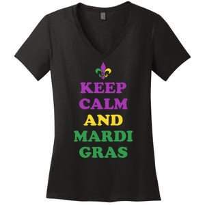 Keep Calm And Mardi Gras Festive Women's V-Neck T-Shirt