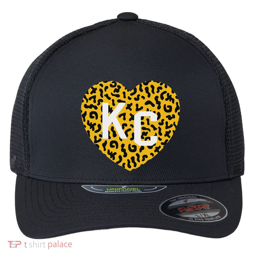 Kc Cheetah Animal Print Heart Kc Kansas City Cheetah Heart Flexfit Unipanel Trucker Cap