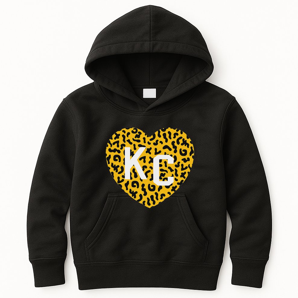 Kc Cheetah Animal Print Heart Kc Kansas City Cheetah Heart Kids Hoodie
