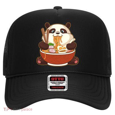 Kawaii Cute Anime Panda Otaku Japanese Ramen Noodles Gift High Crown Mesh Back Trucker Hat