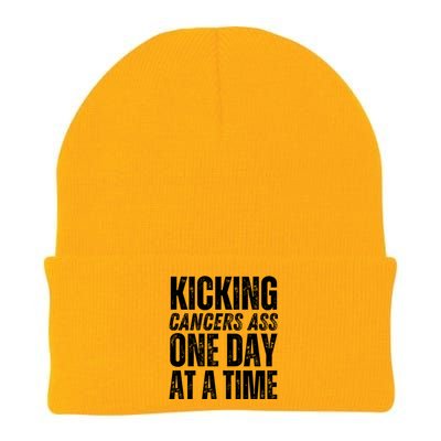 Kicking CancerS Ass One Day At A Time Anti Cancer Funny Funny Gift Knit Cap Winter Beanie