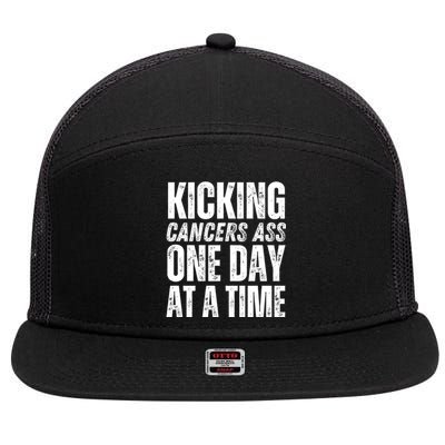 Kicking CancerS Ass One Day At A Time Anti Cancer Funny Funny Gift 7 Panel Mesh Trucker Snapback Hat