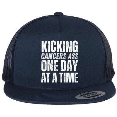 Kicking CancerS Ass One Day At A Time Anti Cancer Funny Funny Gift Flat Bill Trucker Hat