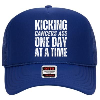 Kicking CancerS Ass One Day At A Time Anti Cancer Funny Funny Gift High Crown Mesh Back Trucker Hat