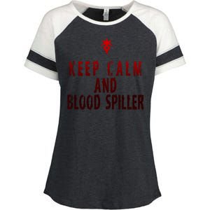 Keep Calm And Blood Spiller Dark Knight Enza Ladies Jersey Colorblock Tee