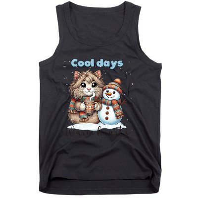 Kitty Cat And Snowman Friends Share Coffee In Winter Snow Tank Top