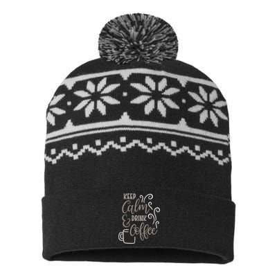 Keep Calm And Drink Coffee USA-Made Snowflake Beanie