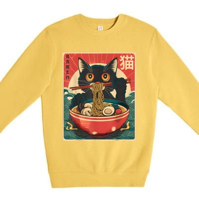 Kawaii Cat Anime Gifts Cat Ramen Graphic Japanese Funny Premium Crewneck Sweatshirt