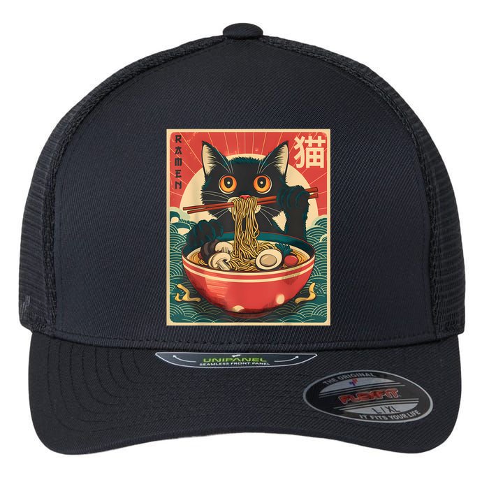 Kawaii Cat Anime Gifts Cat Ramen Graphic Japanese Funny Flexfit Unipanel Trucker Cap