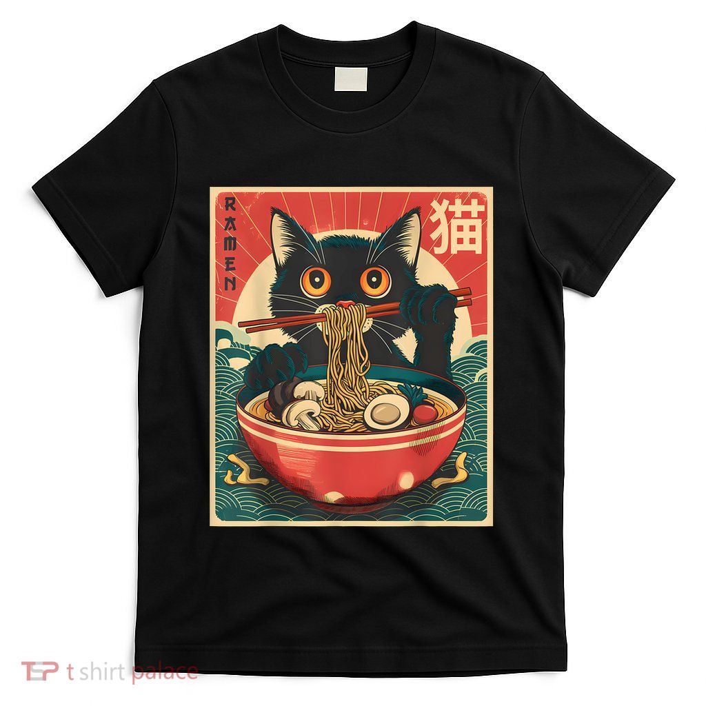 Kawaii Cat Anime Gifts Cat Ramen Graphic Japanese Funny T-Shirt
