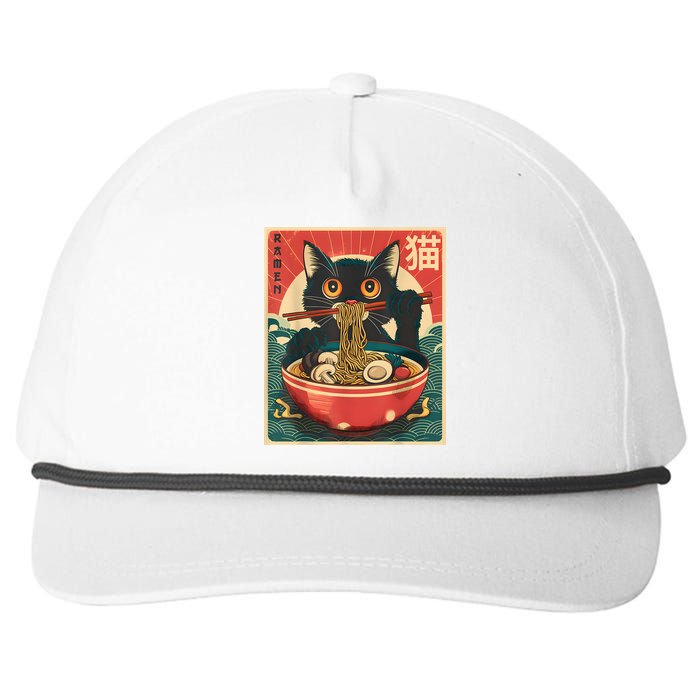 Kawaii Cat Anime Gifts Cat Ramen Graphic Japanese Funny Snapback Five-Panel Rope Hat