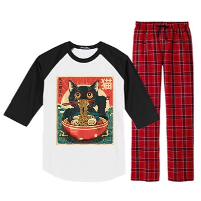 Kawaii Cat Anime Gifts Cat Ramen Graphic Japanese Funny Raglan Sleeve Pajama Set