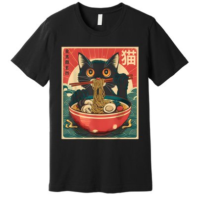 Kawaii Cat Anime Gifts Cat Ramen Graphic Japanese Funny Premium T-Shirt