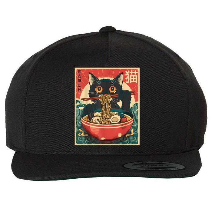 Kawaii Cat Anime Gifts Cat Ramen Graphic Japanese Funny Wool Snapback Cap