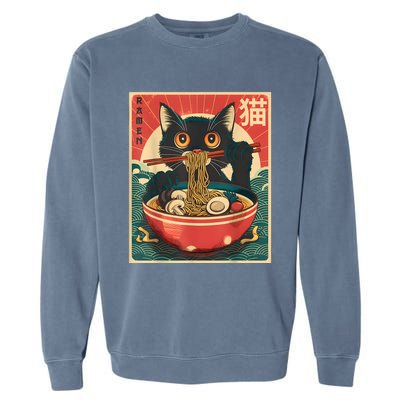 Kawaii Cat Anime Gifts Cat Ramen Graphic Japanese Funny Garment-Dyed Sweatshirt