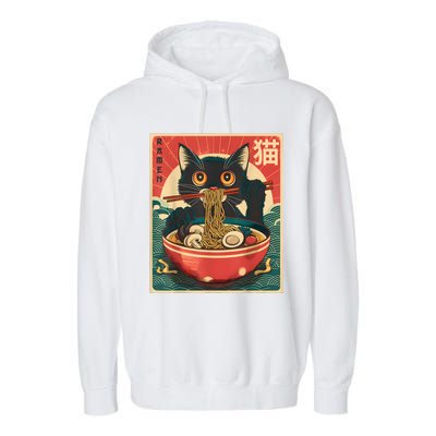 Kawaii Cat Anime Gifts Cat Ramen Graphic Japanese Funny Garment-Dyed Fleece Hoodie